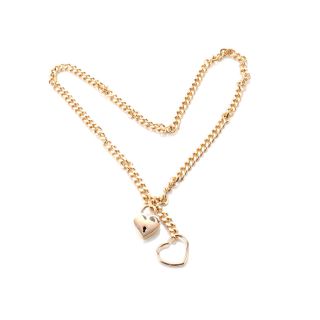 Gold Tone Choker Chain with Heart Padlock & Key